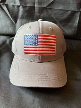 New Gray Baseball Cap with Embroidered American Flag